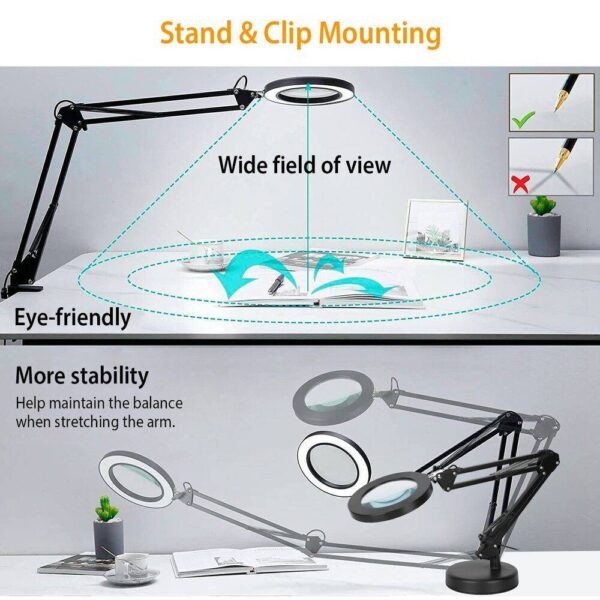 10X Magnifying Glass Desk Light with LED Lamp – Adjustable Clamp & Base - Image 6