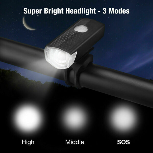 USB Rechargeable LED Bicycle Light Set – Front & Rear, Rainproof - Image 3