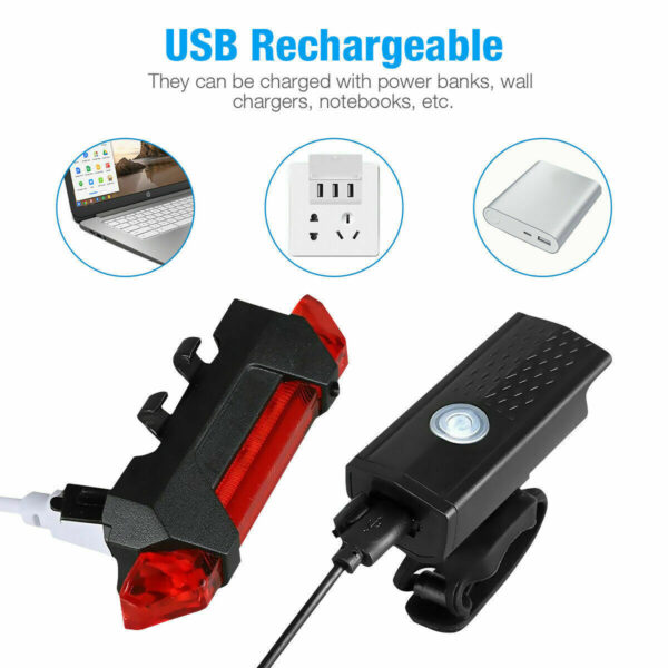USB Rechargeable LED Bicycle Light Set – Front & Rear, Rainproof - Image 5
