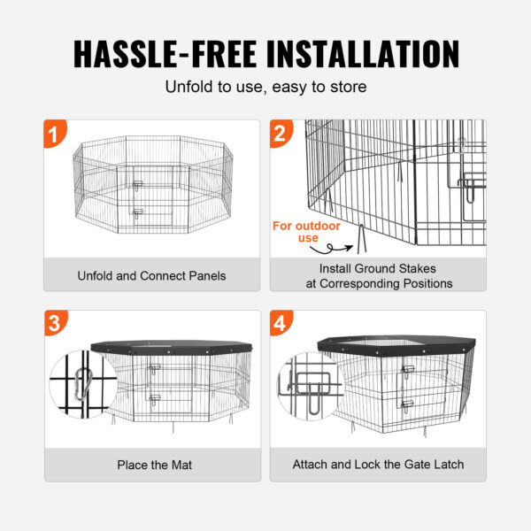 VEVOR 8-Panel Foldable Metal Dog Playpen – 24" H with Top Cover & Bottom Pad - Image 4
