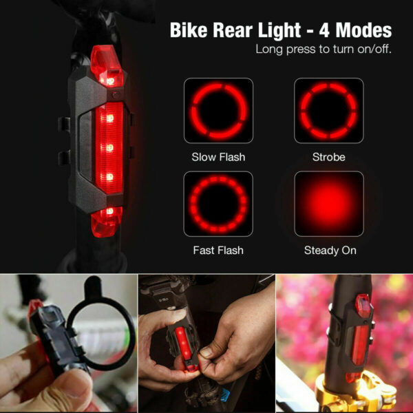 USB Rechargeable LED Bicycle Light Set – Front & Rear, Rainproof - Image 4