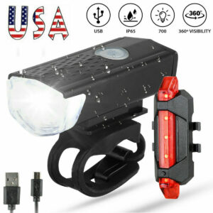 USB Rechargeable LED Bicycle Light Set – Front & Rear, Rainproof